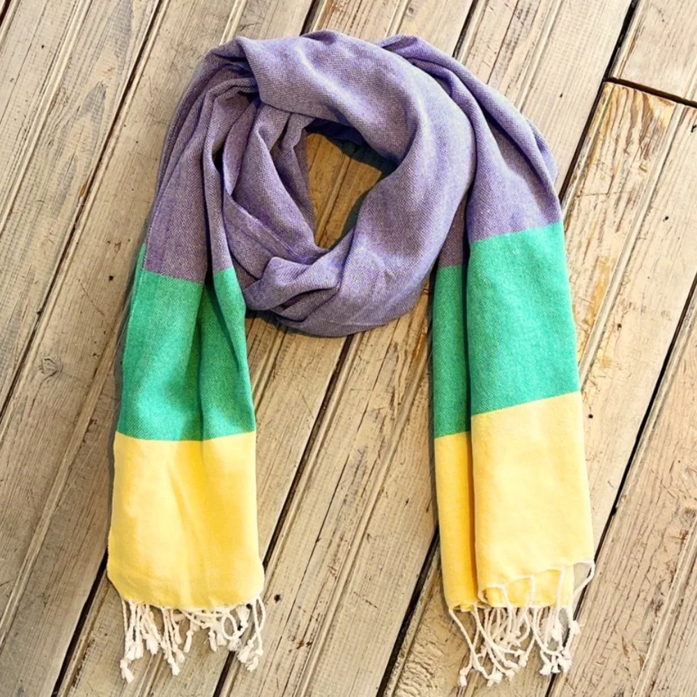 Mardi Gras Color Block Wrap Scarf Loom Weave FLiPSiDE Fleurty Girl NEW Orleans